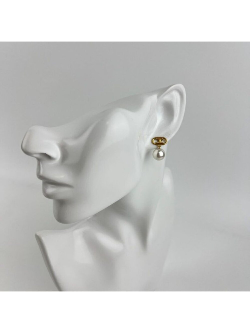 Celine Logo Triomphe Earrings Gold Vintage - Picture 2 of 16